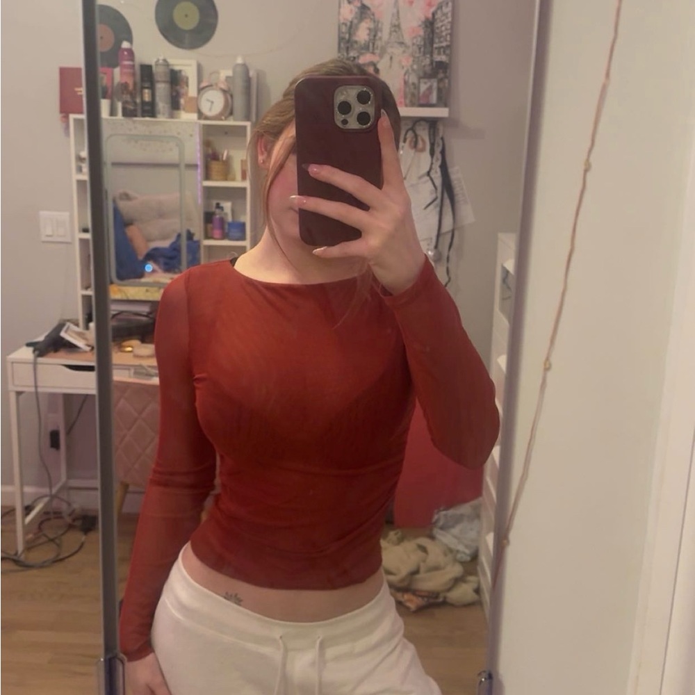 Cotton On Sheer Rust Long Sleeve Top